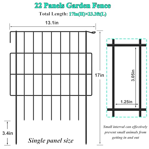 17in(H) x 10.6ft(L) No Dig Decorative Garden Fence with 1.25in Gap, 10 Pack Rustproof Metal Border Panel X244238