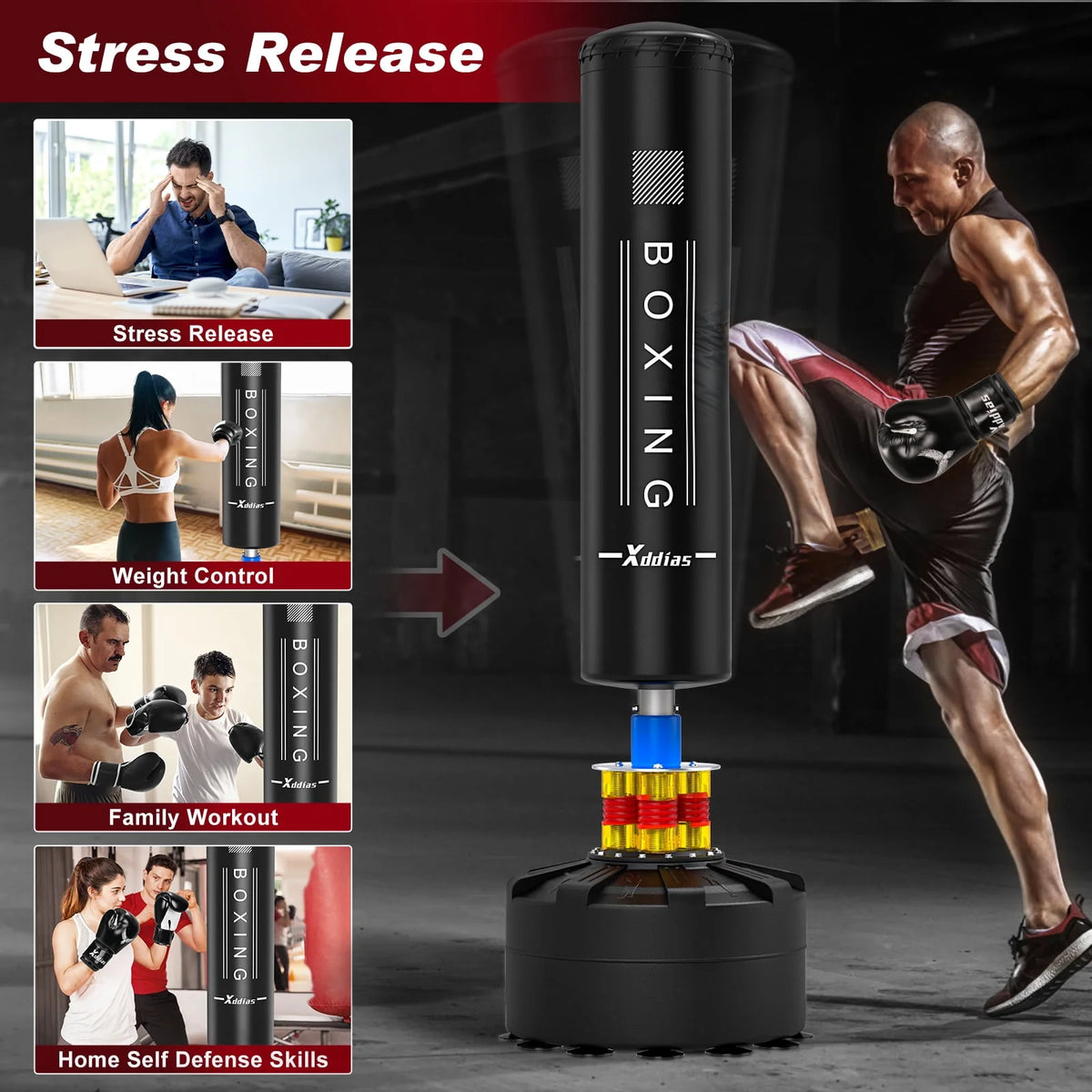 Punching Bag with Stand 70''-205lbs Freestanding L825403