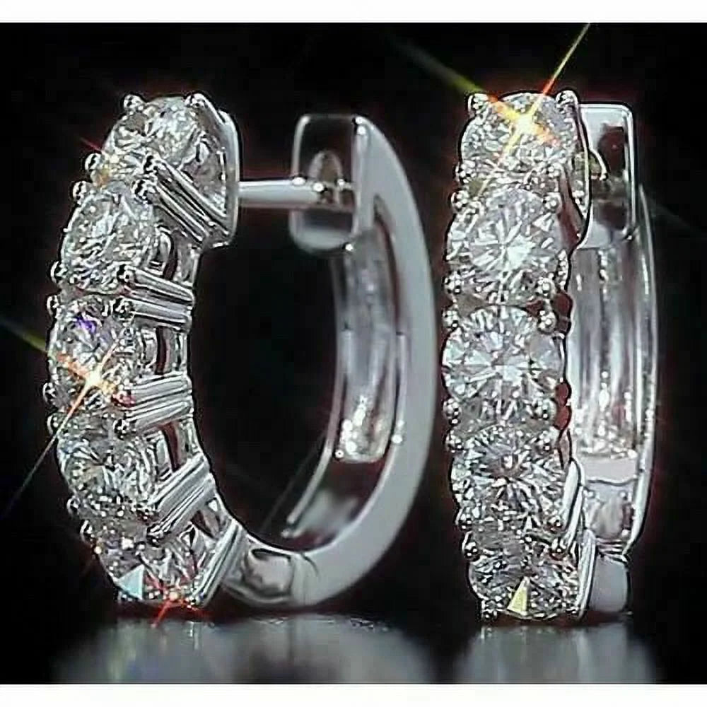 14K White Gold Hoop Earring with Lab Grown Diamond W7697