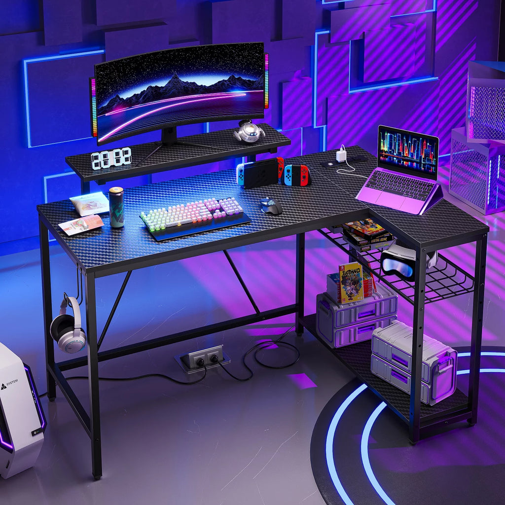 48" L Shaped Gaming Desk with LED Lights A619