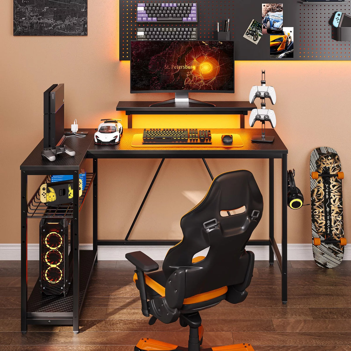 48" L Shaped Gaming Desk with LED Lights A619