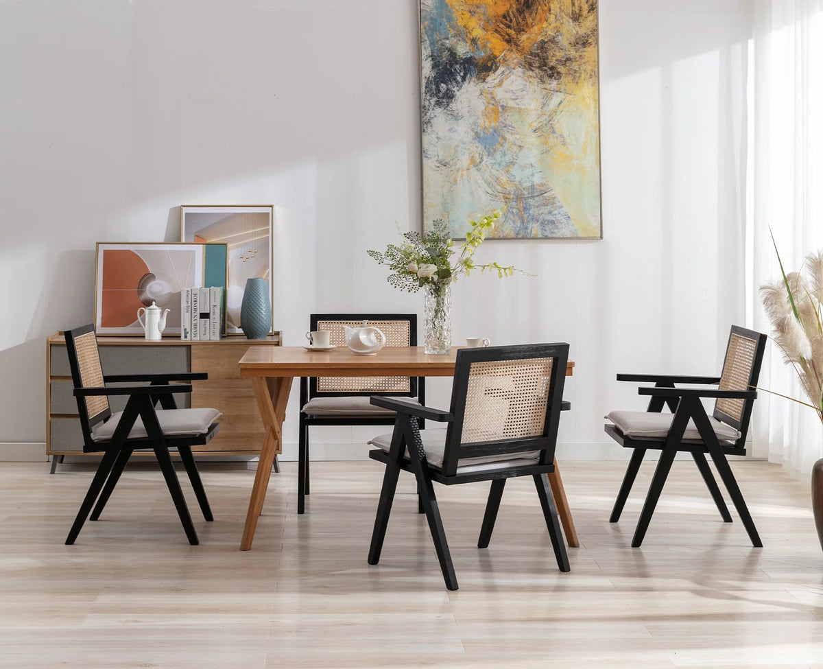 Rattan Dining Chair Set of 2 Upholstered Wood Armchair M574138