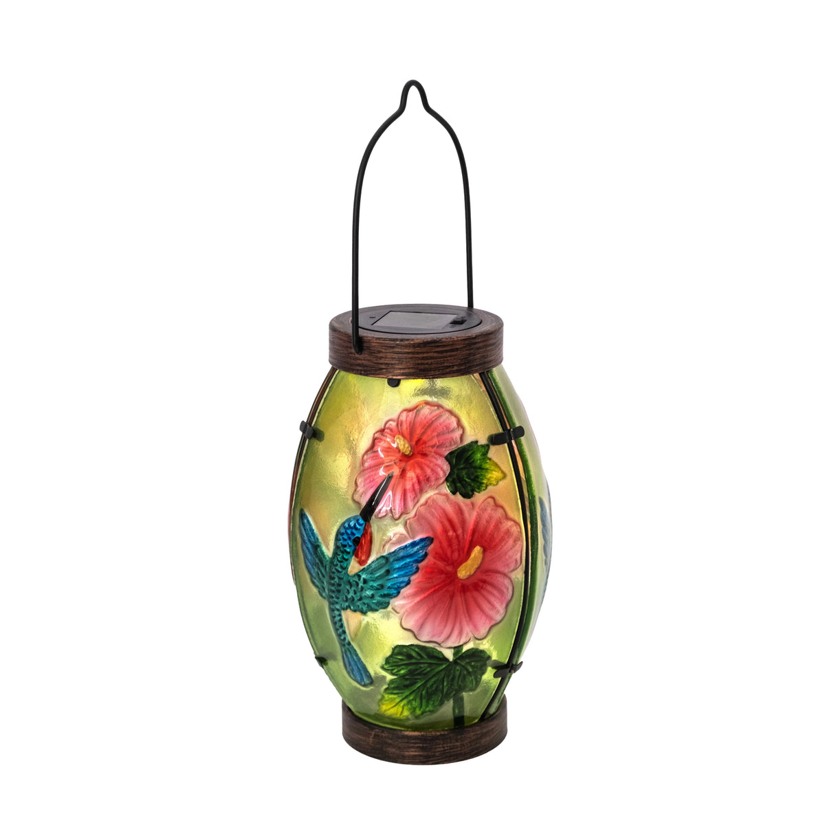 Hand Painted Green Glass Solar Lantern R453