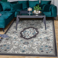 Gray 6'7" x 9' Non-Skid Rubber Backing Floral Area Rug B7860