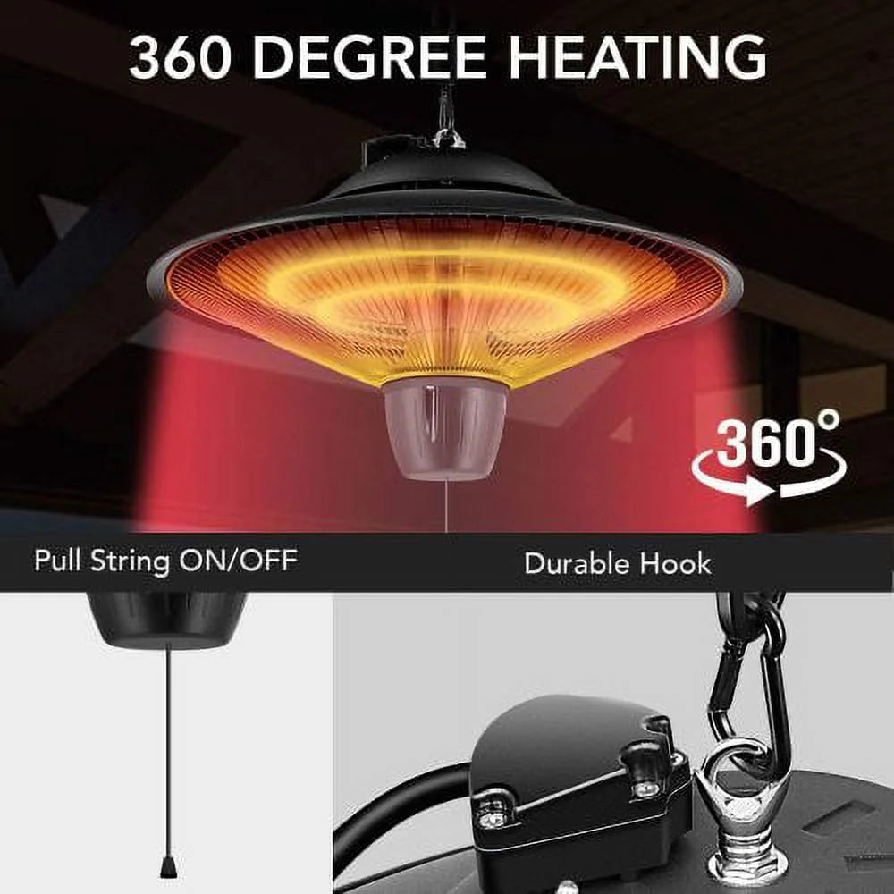 1500W Electric Hanging Patio Heater with Overheat & Tip-Over Protection, IP34 Waterproof J644