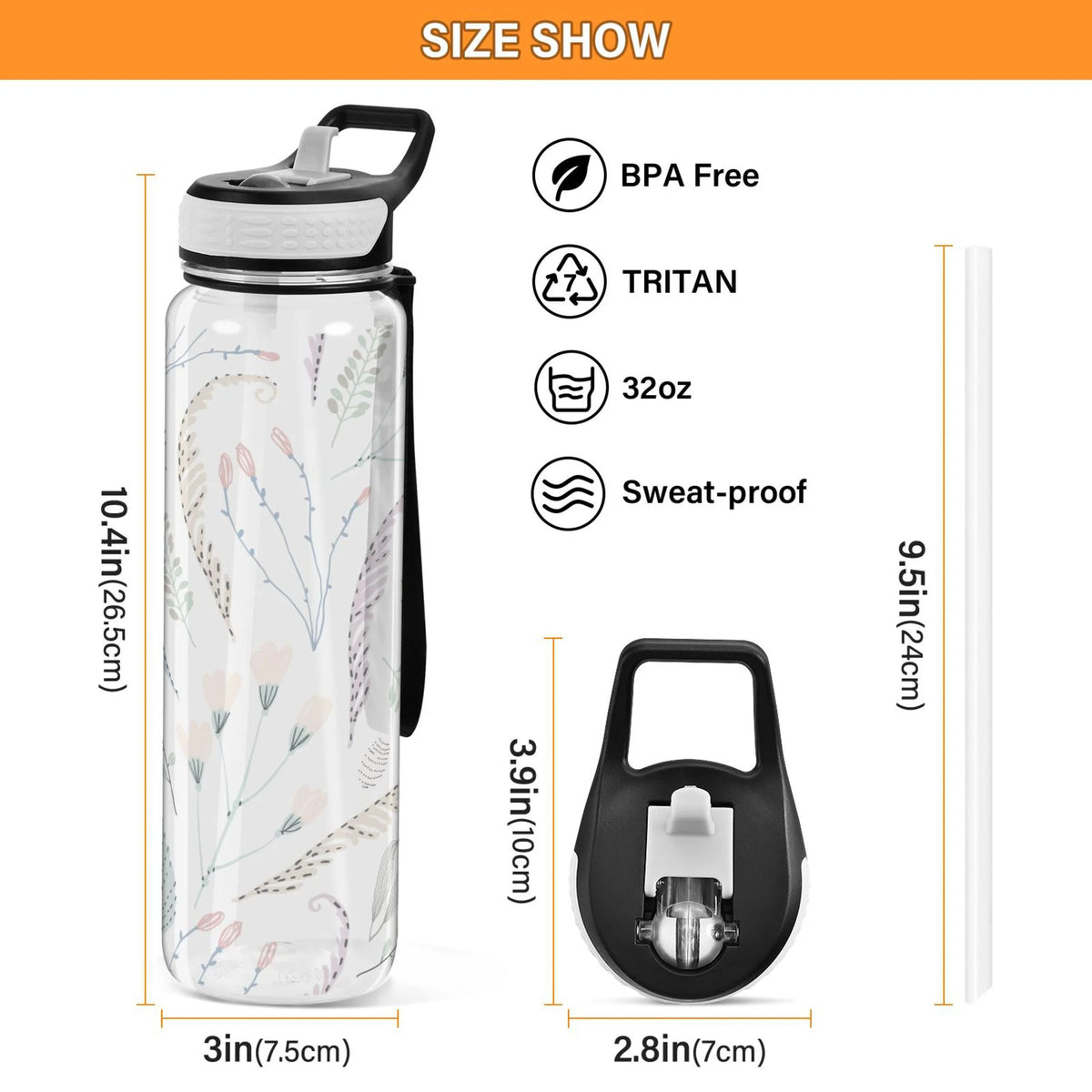 Clear 32oz Tritan Water Bottle with Straw U3253