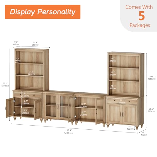 Off White Entertainment Center with Bookshelves, 8 Doors & 4 Drawer TV Stand H790