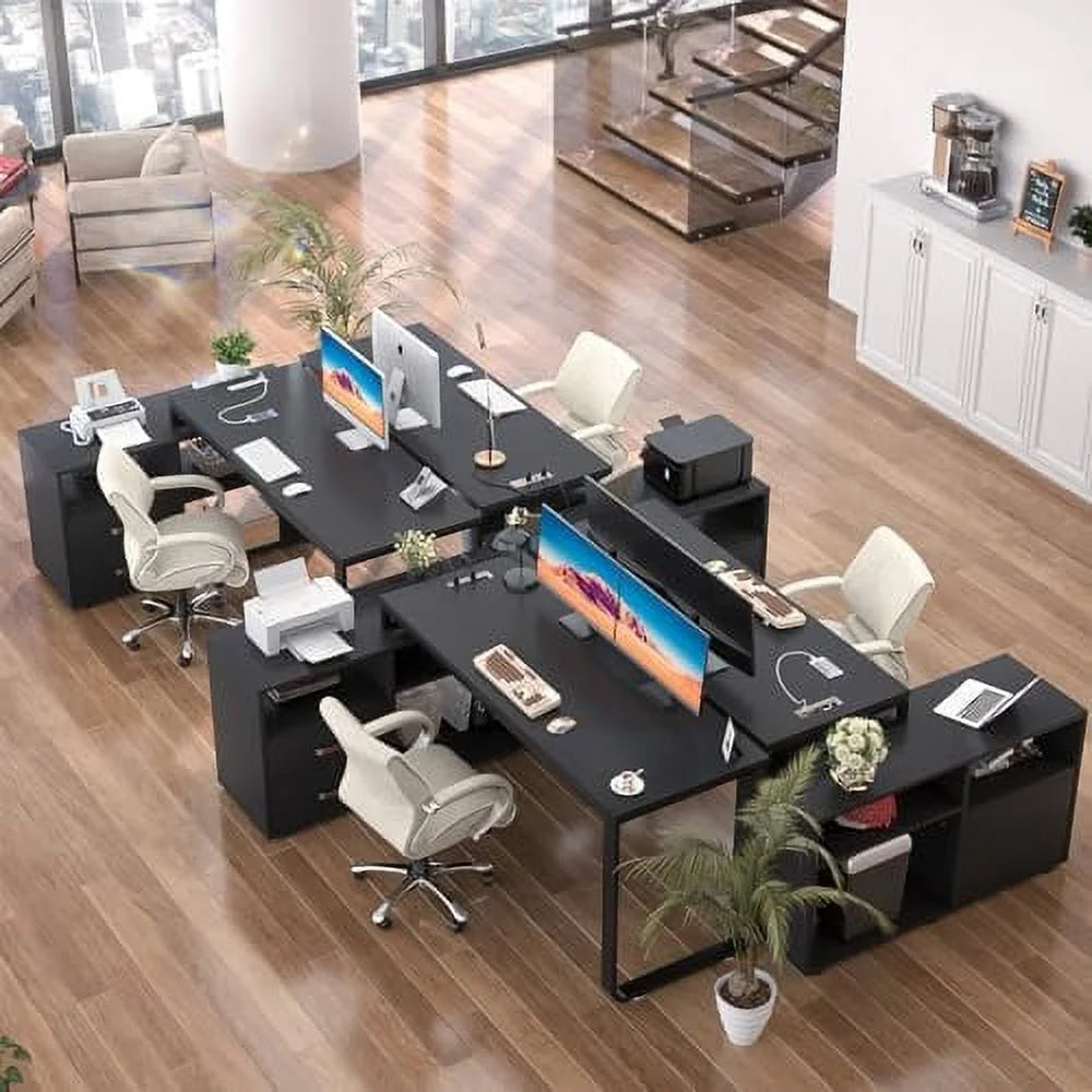 L Shaped Desk with File Cabinet and Power Outlet 55 Inch Grey Z291
