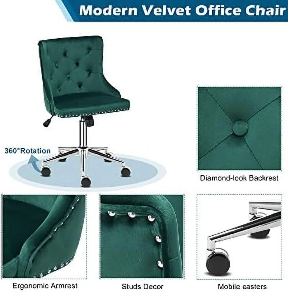Olive Green Velvet Upholstered Adjustable Rolling Swivel Office Chair W673546