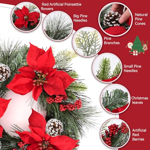 24 Inch Green Christmas Wreath with Red Bow T80188