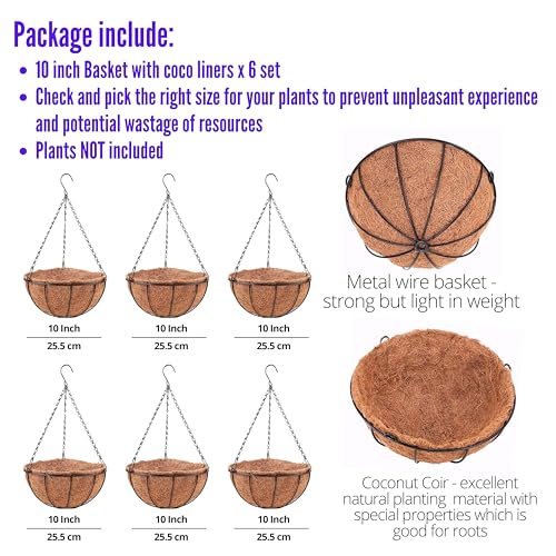 3 Pack 10 Inch Hanging Planter with Coco Liner Metal Wire Basket Q527636