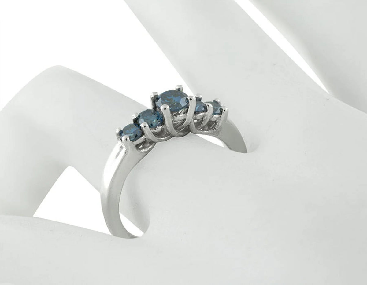 10K White Gold Treated Blue Diamond Engagement Ring 0.75ct Z759