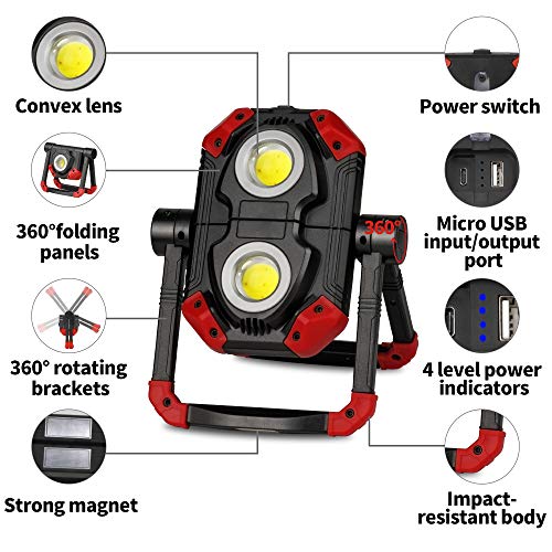 Rechargeable 2 COB 2500LM Folding Portable LED Work Light H149