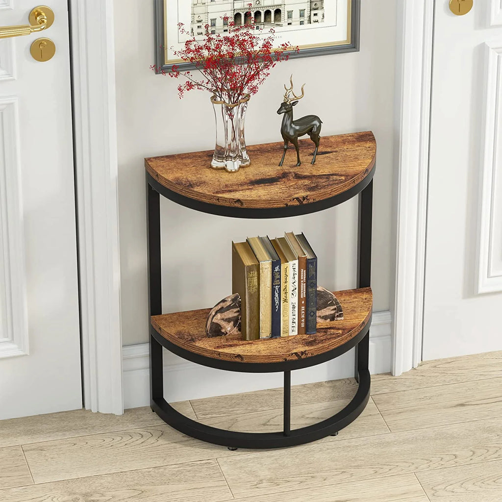 2-Tier Half Round End Table with Storage Shelf J10300