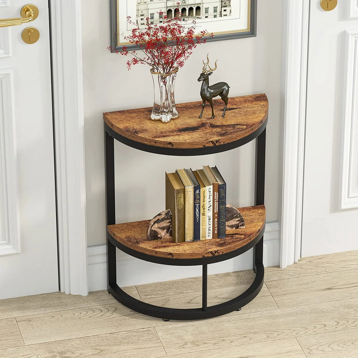2-Tier Half Round End Table with Storage Shelf J10300