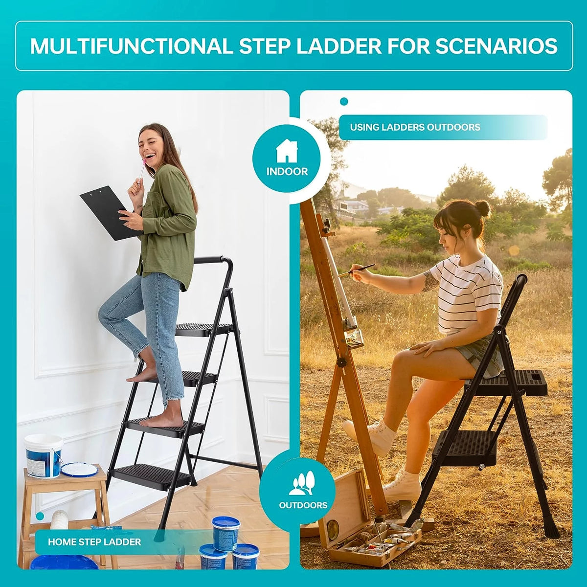 5 Step Lightweight Folding Steel Ladder 330lb Capacity O2540