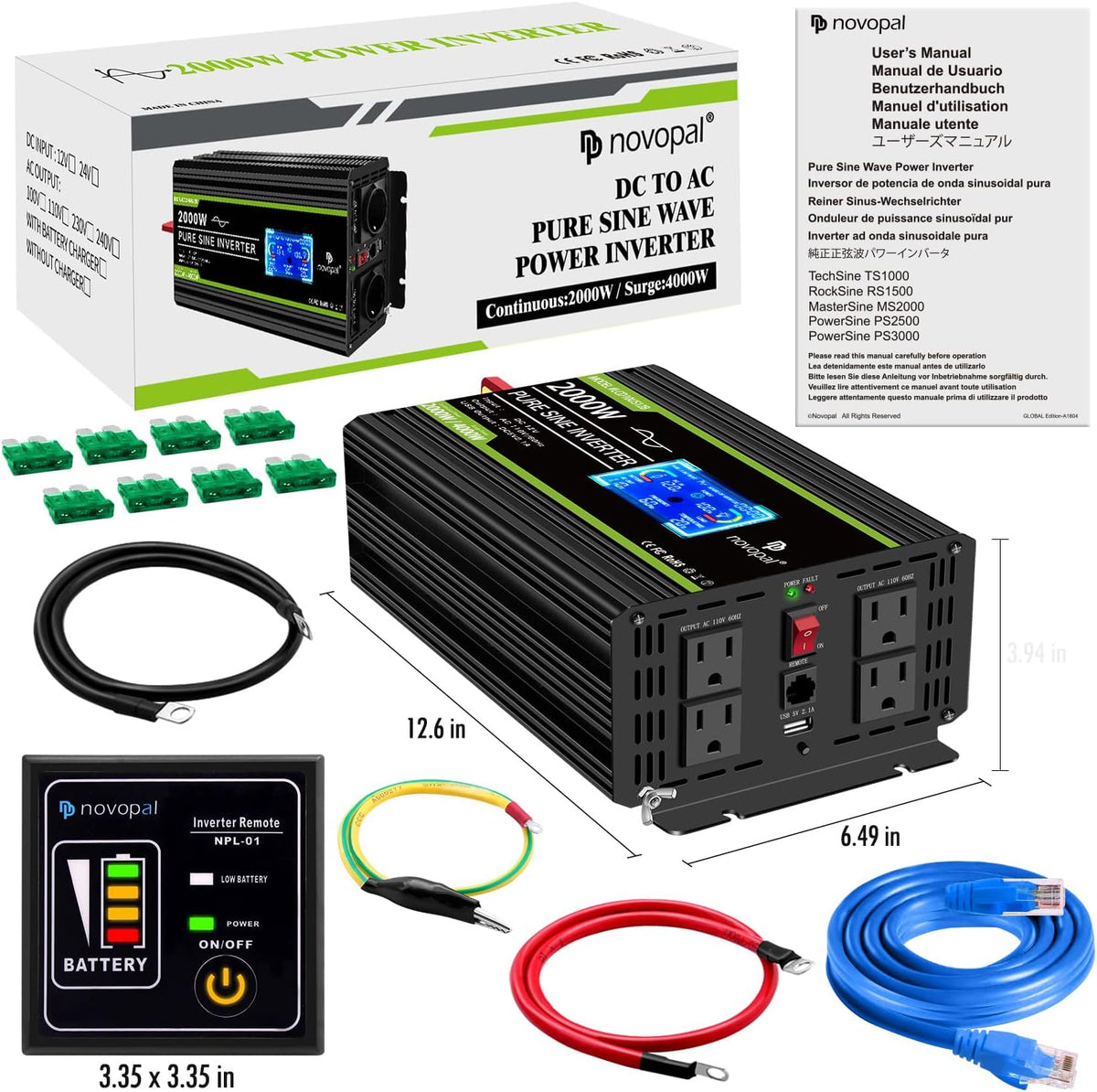 2000 Watt Pure Sine Wave Power Inverter 12V DC to 110V/120V AC Converter U1222