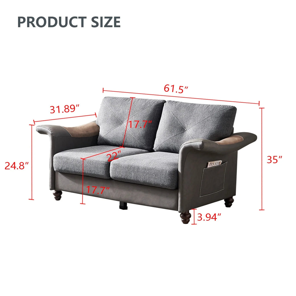 Dark Grey Faux Leather & Linen Sectional Sofa Set Q58127