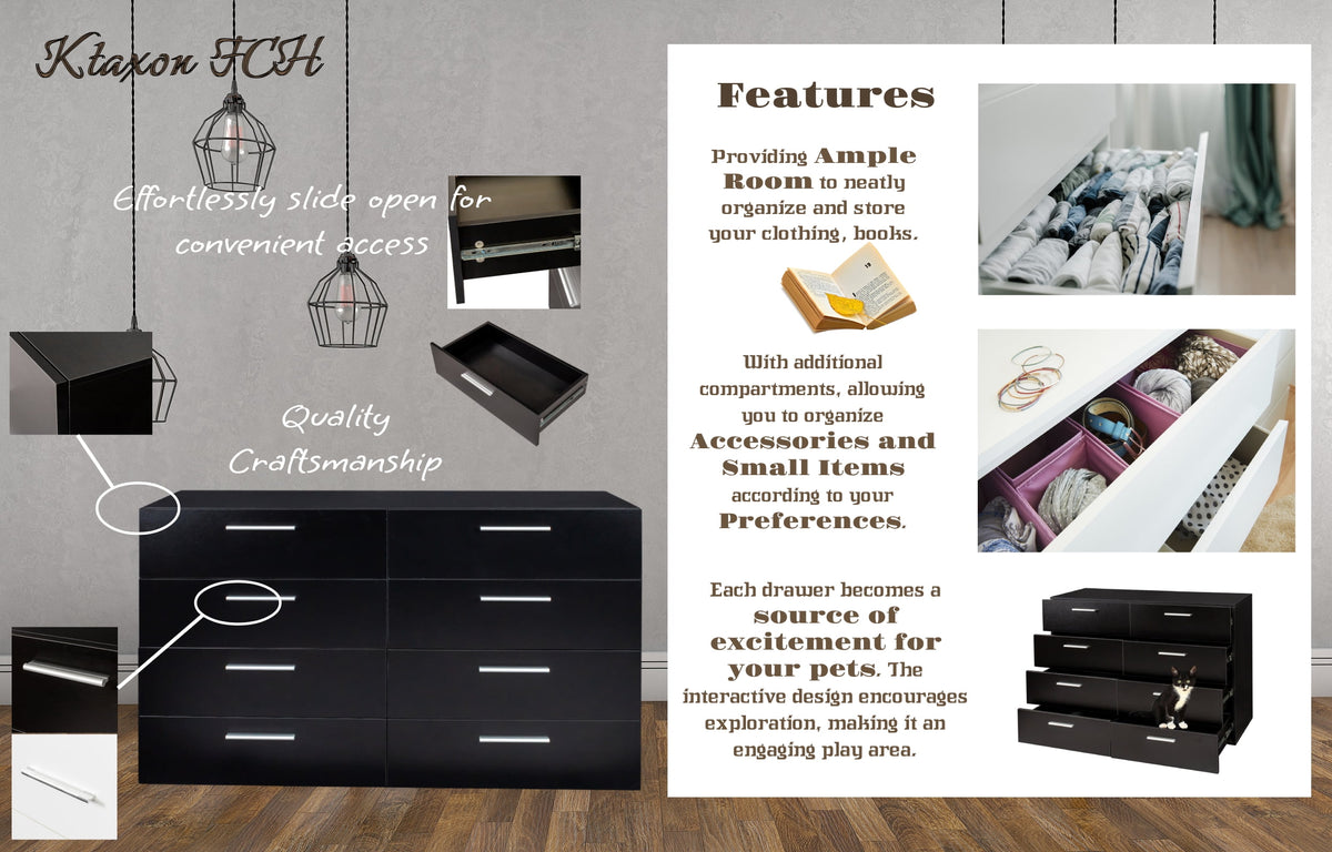 Black 6 Drawer Wood Dresser S6318