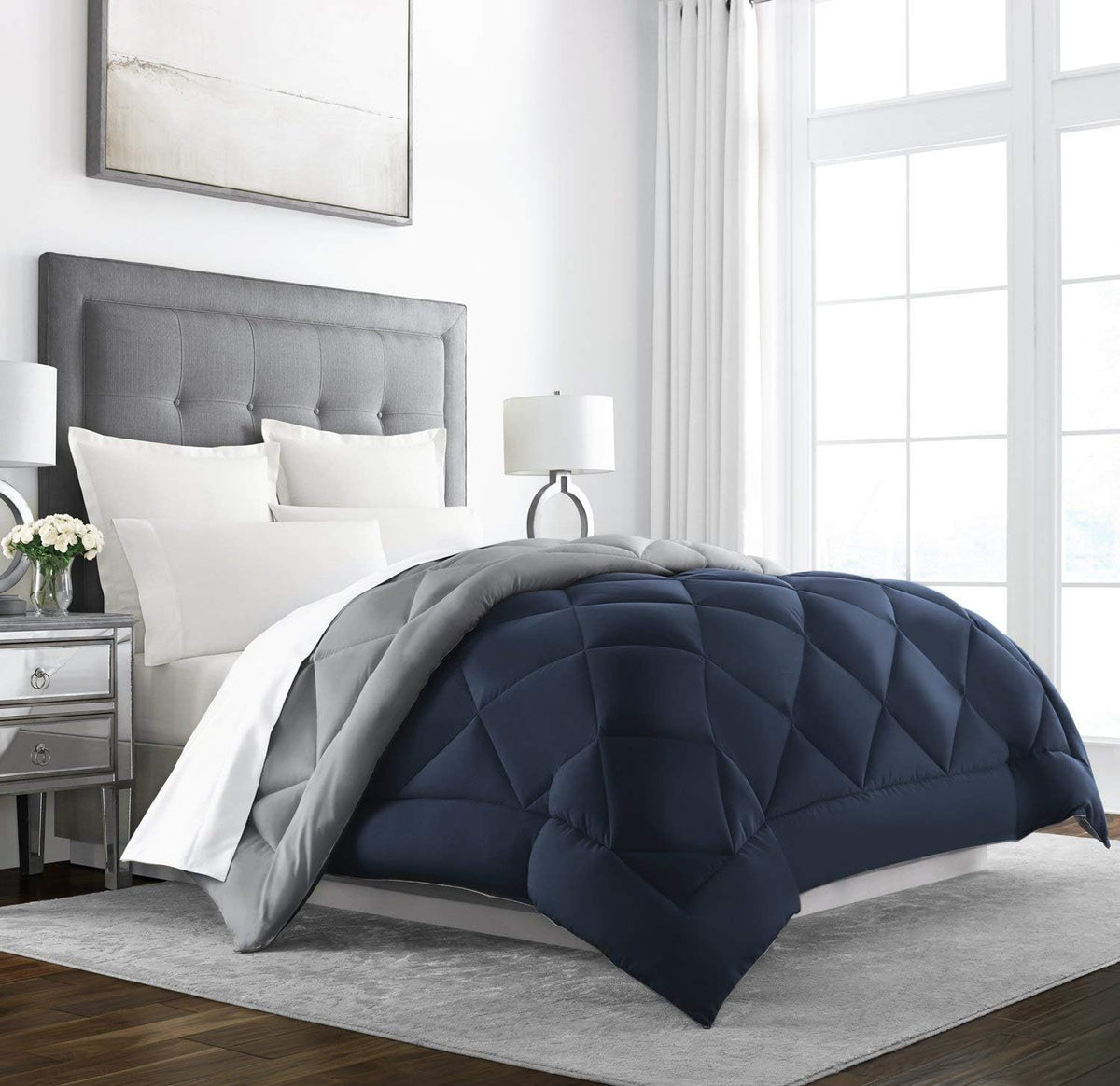 King Cal King Navy Reversible Down Alternative Comforter L52145