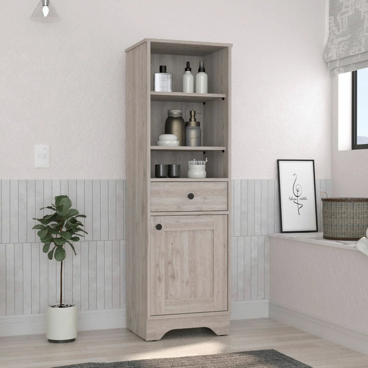 Light Oak & White Single Door Cabinet W452
