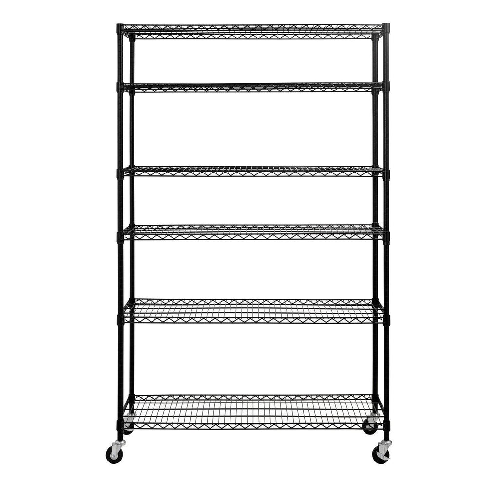 Black 6-Tier Wire Shelving Unit with Rubber Casters J258099