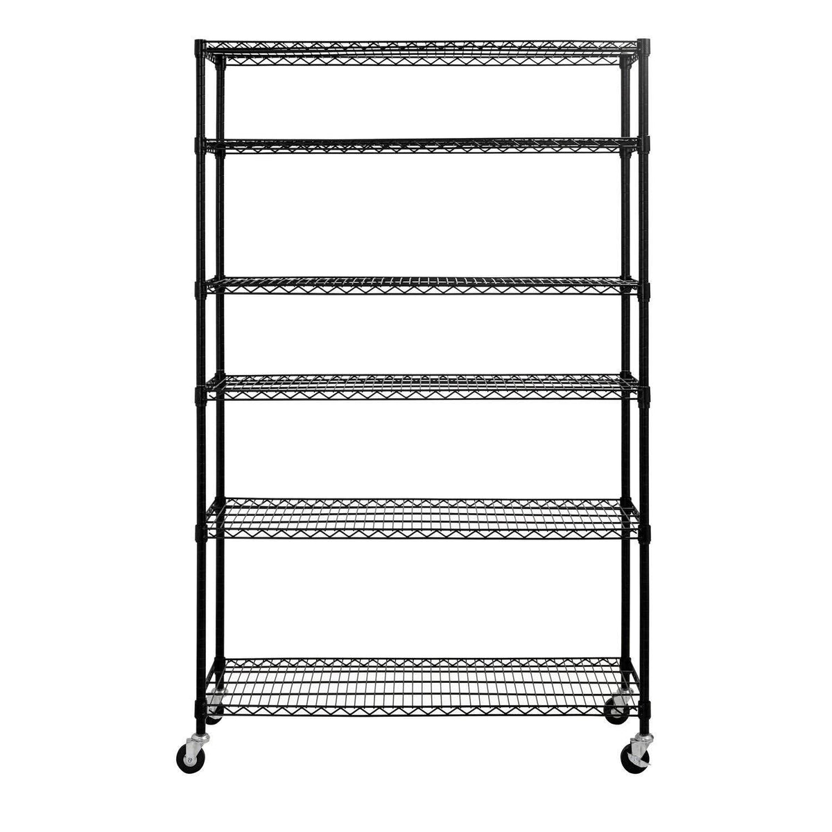 Black 6-Tier Wire Shelving Unit with Rubber Casters J258099
