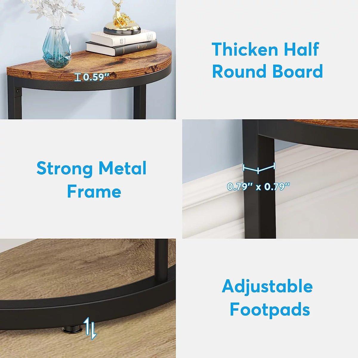 2-Tier Half Round End Table with Storage Shelf J10300