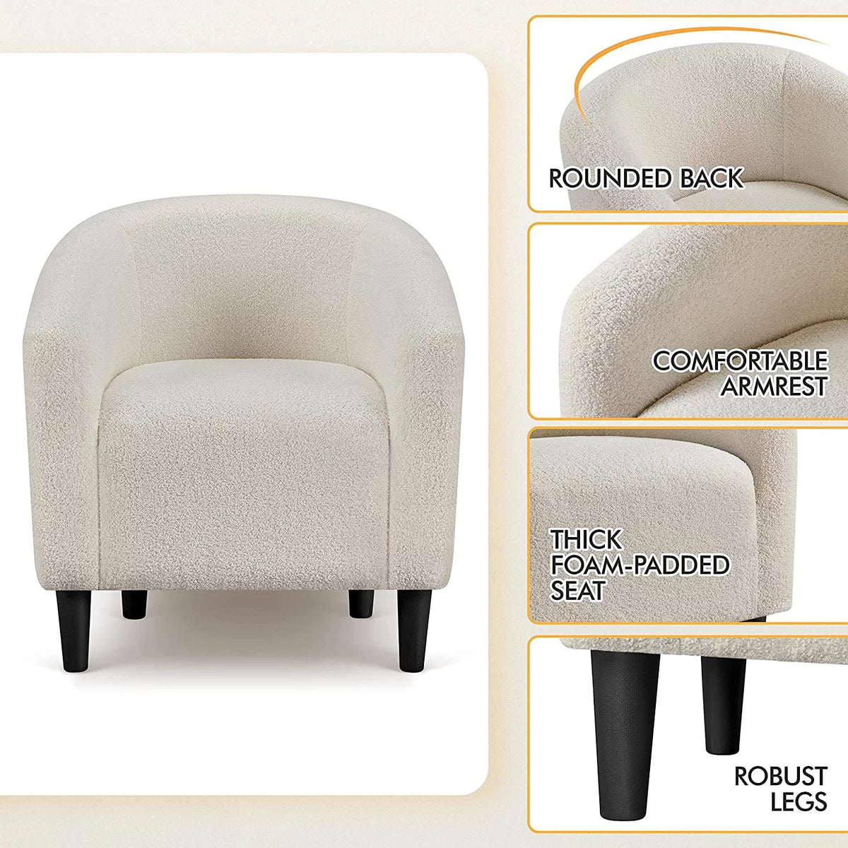 Ivory Faux Fur Barrel Chair H603140