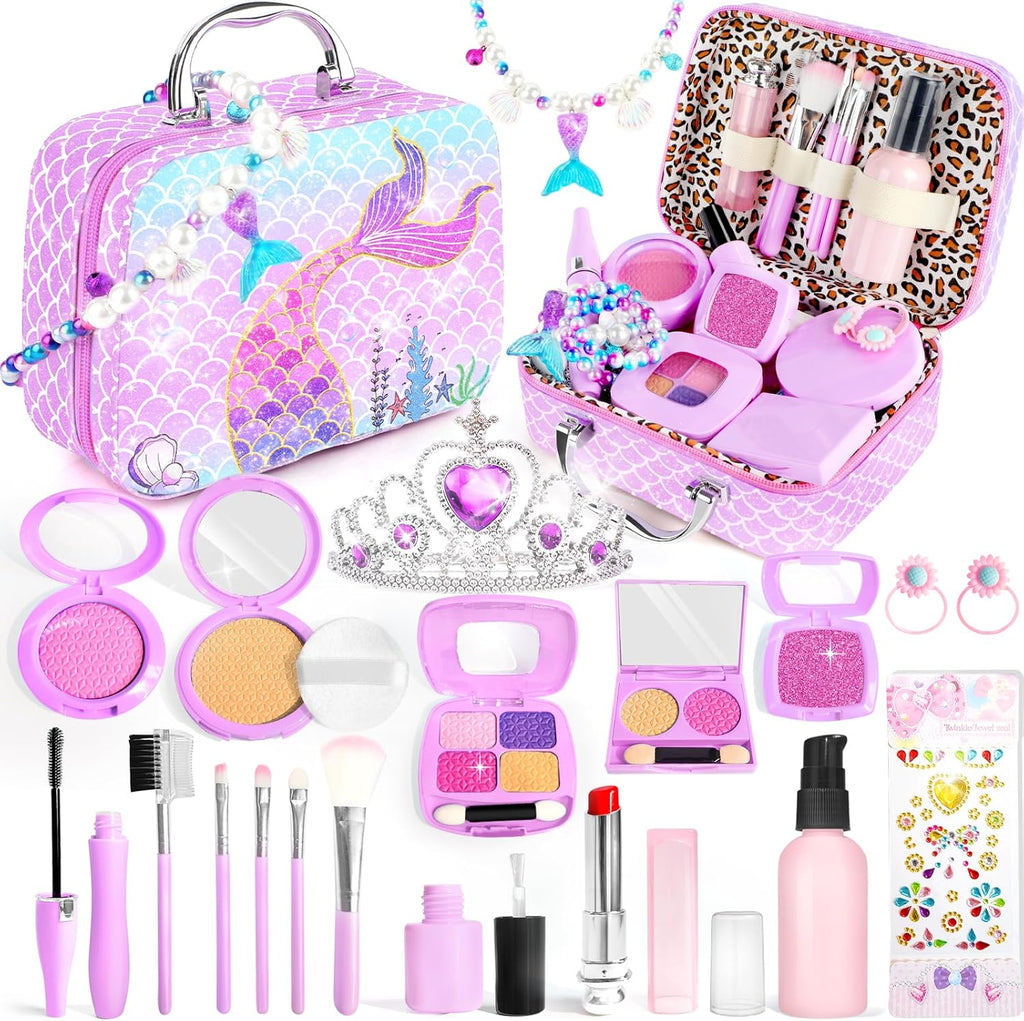 Pretend Makeup for Toddlers Toys, Fake Makeup Mermaid Toys for Girls Purse, Toddler Makeup Kit H572