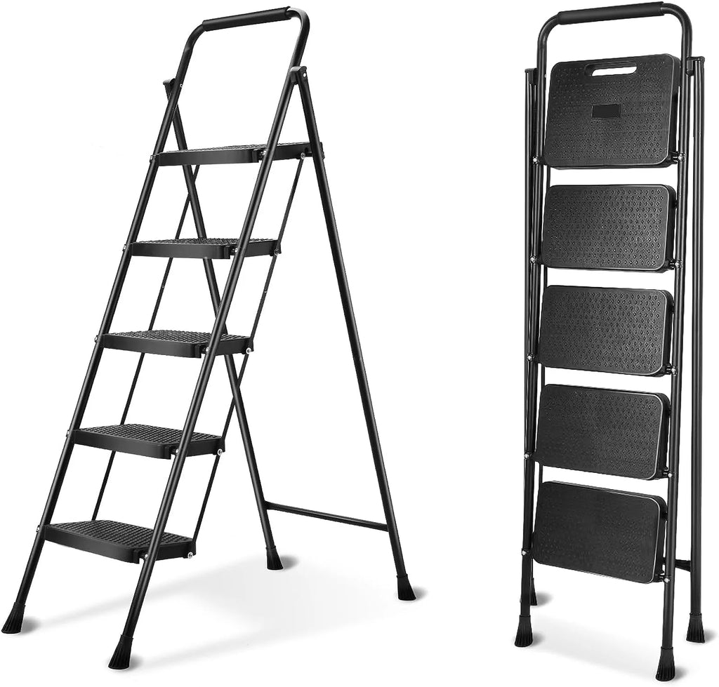 5 Step Lightweight Folding Steel Ladder 330lb Capacity O2540