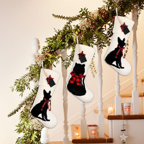White Knitted Cat Stocking U46096