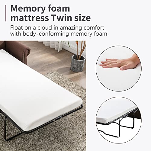 Gray Linen Pull Out Sofa Bed with Twin Memory Foam Mattress Y9415