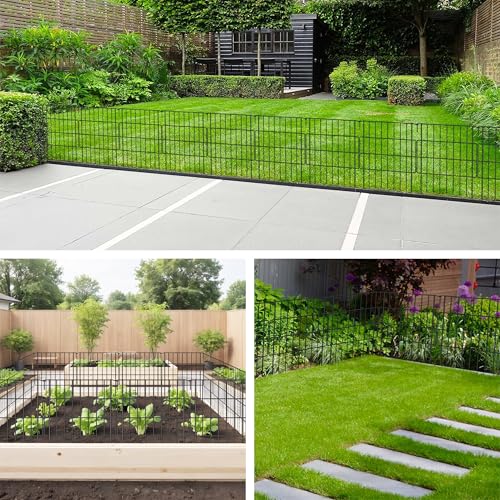17in(H) x 10.6ft(L) No Dig Decorative Garden Fence with 1.25in Gap, 10 Pack Rustproof Metal Border Panel X244238