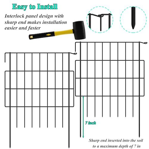 17in(H) x 10.6ft(L) No Dig Decorative Garden Fence with 1.25in Gap, 10 Pack Rustproof Metal Border Panel X244238