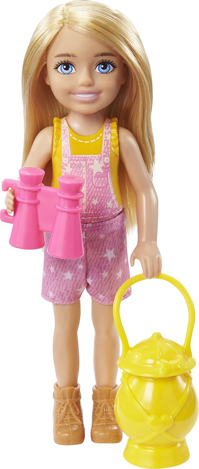 Barbie Doll and Accessories, Camping Doll with Pet Puppy and 10+ Accessories Camping Playset + Chelsea Doll (6 in, Blonde), Pet Owl, Sleeping Bag, Binocu Q422231