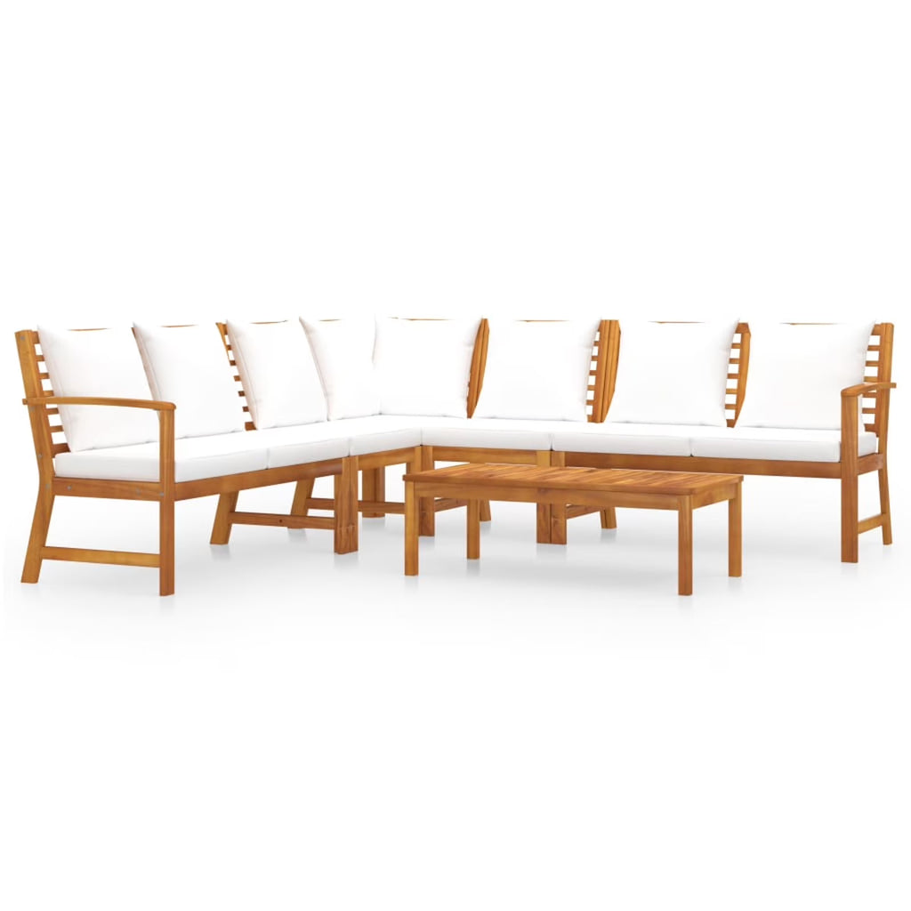 6 Piece Patio Lounge Set with Cushions Acacia Wood Outdoor Sectional Set R73497