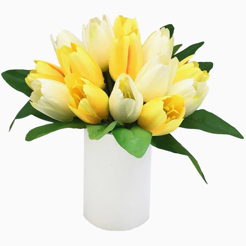 Cream Silk Tulips in White Ceramic Vase F5318