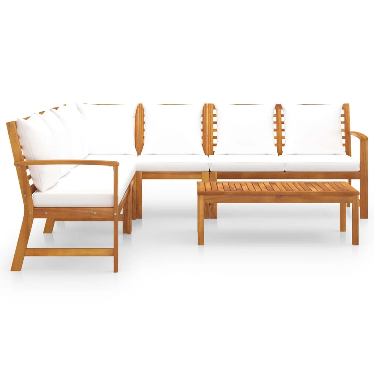 6 Piece Patio Lounge Set with Cushions Acacia Wood Outdoor Sectional Set R73497