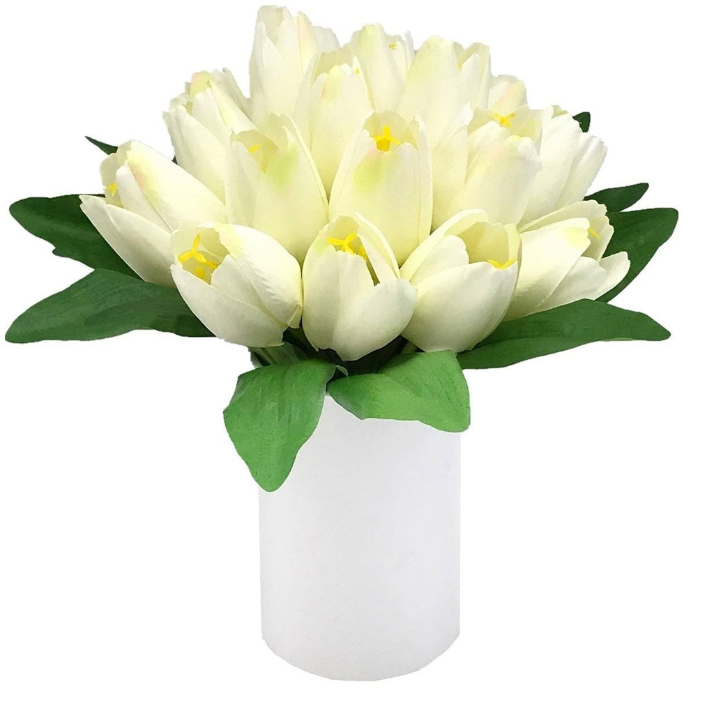 Cream Silk Tulips in White Ceramic Vase F5318
