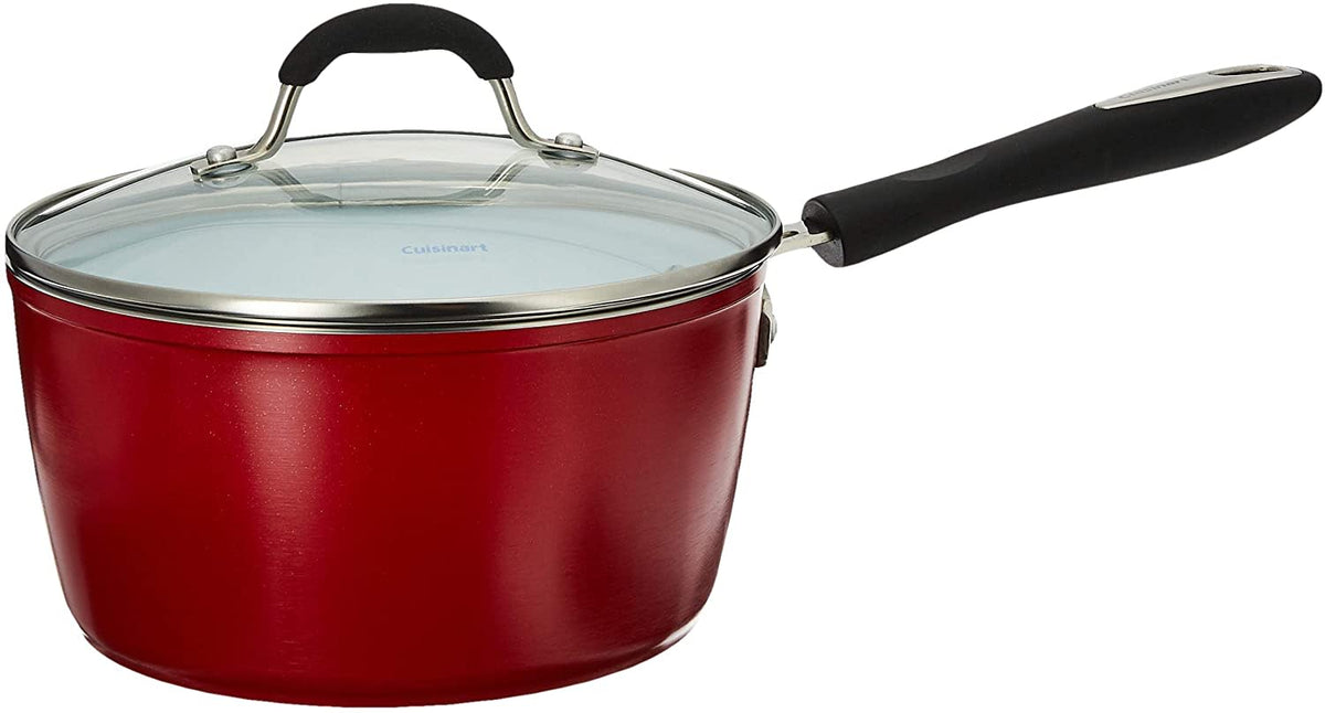 White Ceramic Non-Stick 3-Quart Sauce Pan with Glass Lid M436