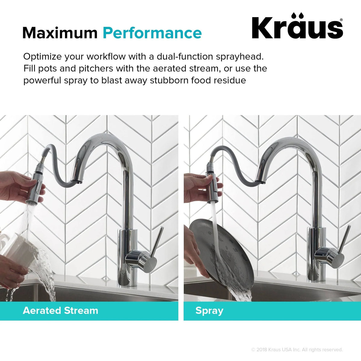 2-Function 1-Handle Pulldown Kitchen Faucet with Dispenser Faucet R801