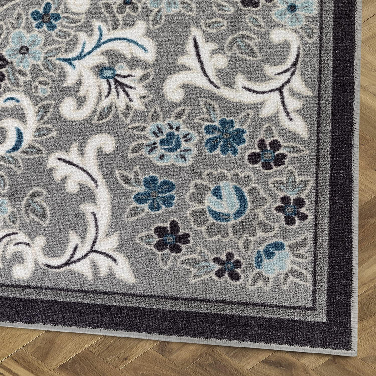 Gray 6'7" x 9' Non-Skid Rubber Backing Floral Area Rug B7860