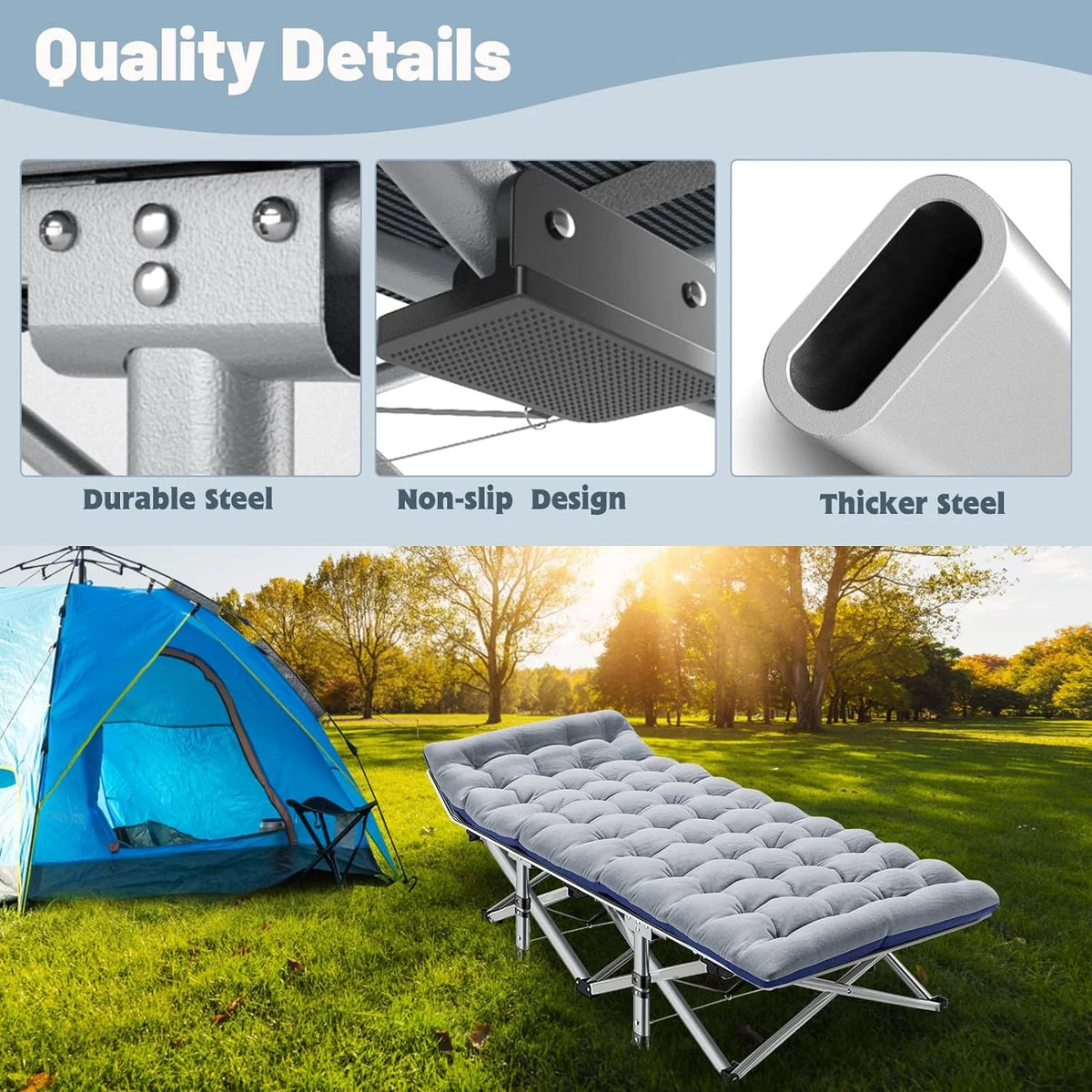 Folding Camping Cot with Mattress & Carry Bag E506