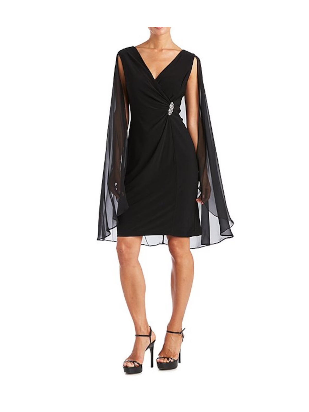 Black Stretch Chiffon Sleeveless Evening Sheath Dress L911690