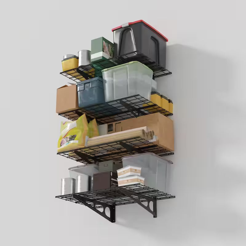 Steel Garage Wall Shelf in Black (4-Pack) L942707