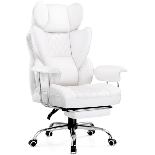 Big and Tall High Back Leather Office Chair with Footrest W47788