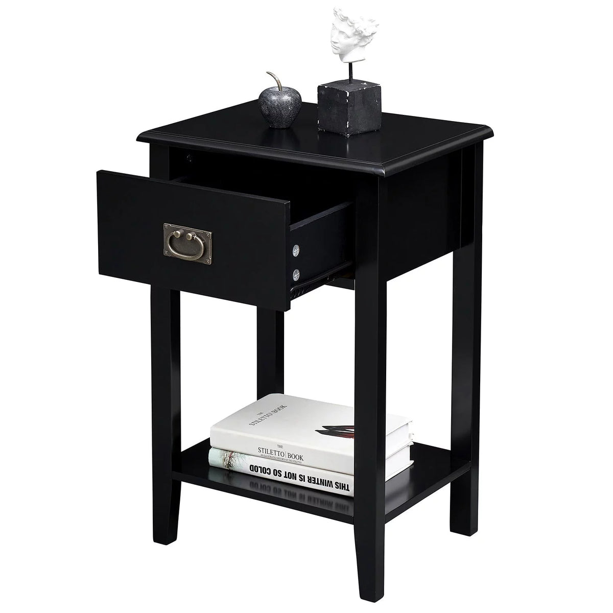 Black Wood Nightstand with 1 Drawer T32138
