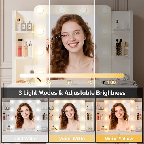 White Vanity Desk with Mirror and Lights Z131