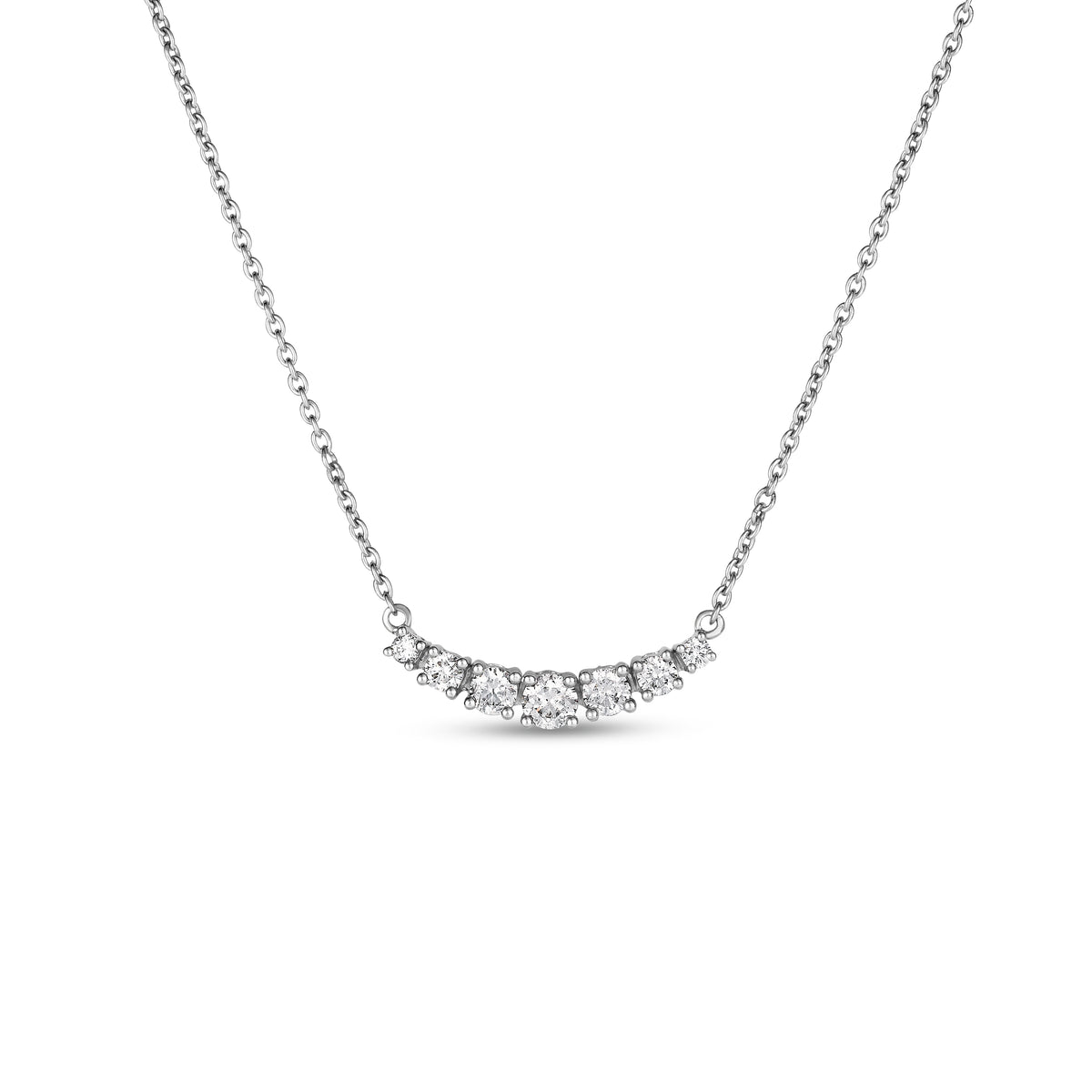 10K White Gold Diamond Curved Bar Necklace 16" M80381